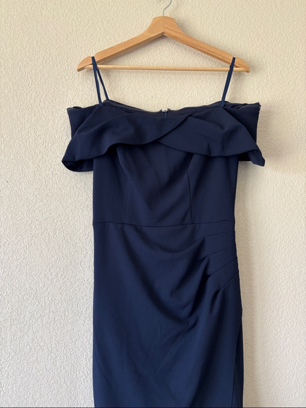 Xscape Off The Shoulder Scuba Crepe Evening Gown With Ruffled Neckline - Picture 2 of 4